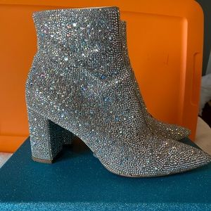 Betsey Johnson silver rhinestone booties - size 8